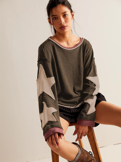 Pullover oversize con stelle in stile vintage – Maglione casual per donne