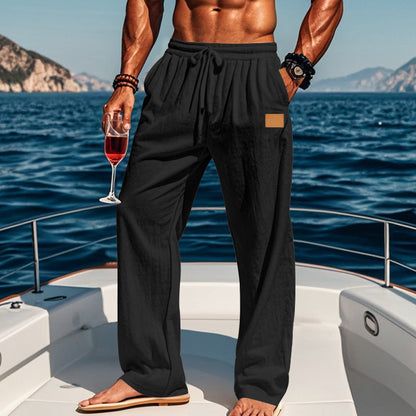 Pantaloni in lino casual per uomo – Pantaloni estivi traspiranti con gamba larga