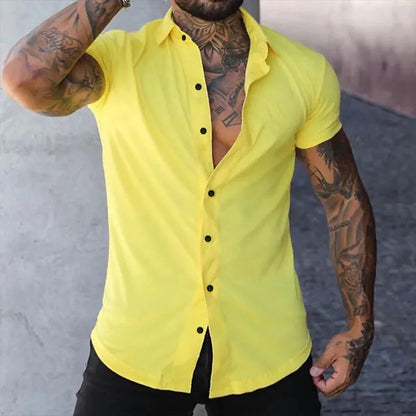 Camicia moderna a maniche corte con comfort elasticizzato per uomo – Camicia business aderente