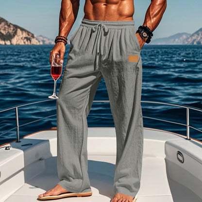 Pantaloni in lino casual per uomo – Pantaloni estivi traspiranti con gamba larga