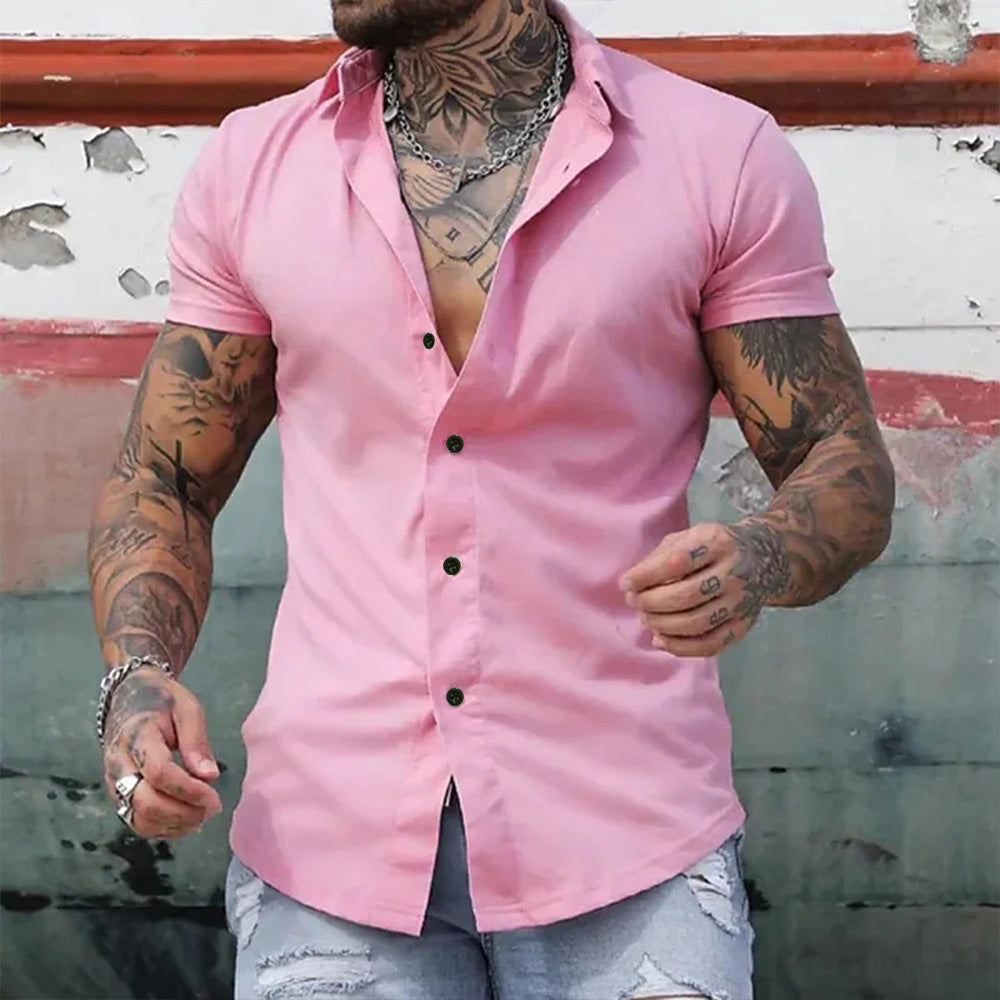 Camicia moderna a maniche corte con comfort elasticizzato per uomo – Camicia business aderente