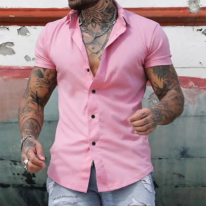 Camicia moderna a maniche corte con comfort elasticizzato per uomo – Camicia business aderente