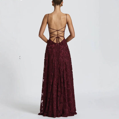 Elegante maxi abito in pizzo per donne – Abito da sera senza maniche con pizzo floreale