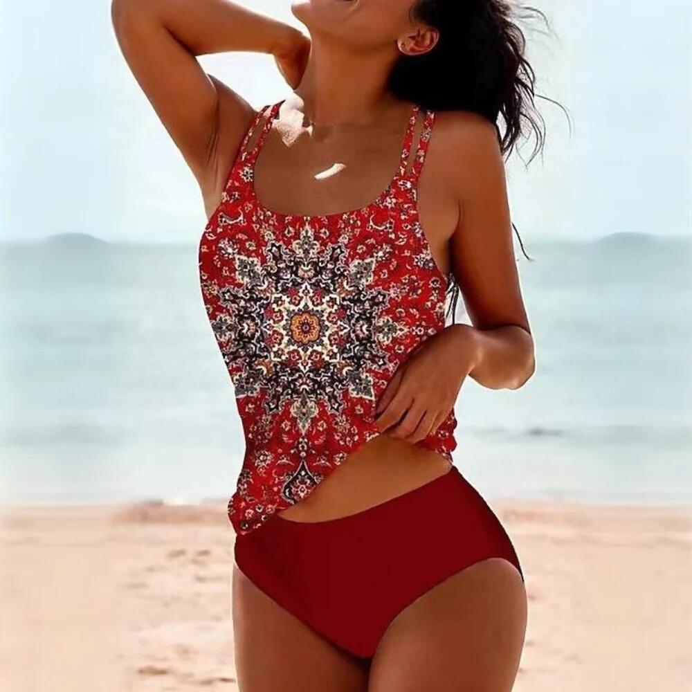 Set Tankini Boho per Donne – Costume da Bagno Modellante con Stampa Etno