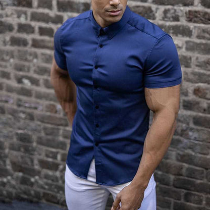 Camicia moderna a maniche corte con comfort elasticizzato per uomo – Camicia business aderente