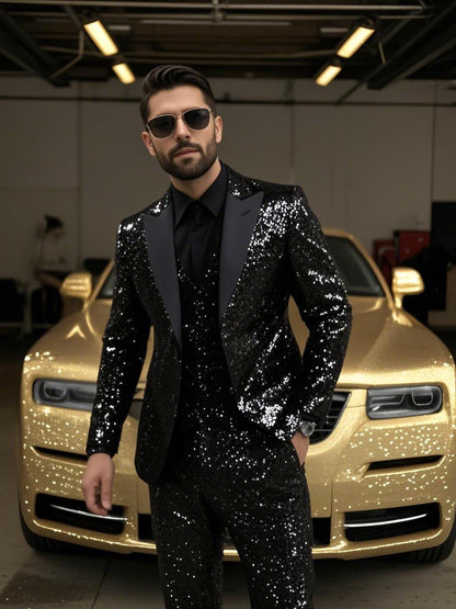 Completo scintillante in paillettes per uomini – Set elegante per feste e gala