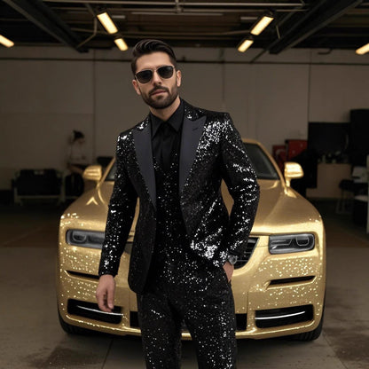 Completo scintillante in paillettes per uomini – Set elegante per feste e gala