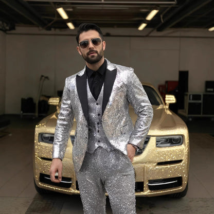 Completo scintillante in paillettes per uomini – Set elegante per feste e gala