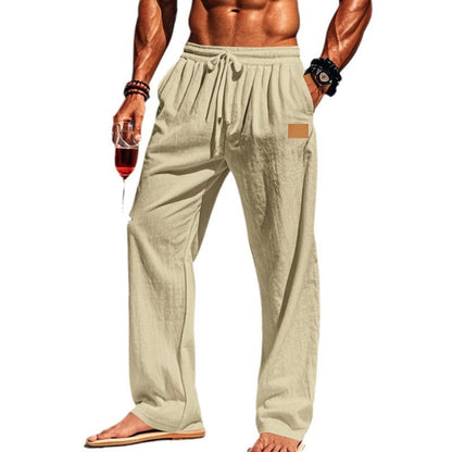Pantaloni in lino casual per uomo – Pantaloni estivi traspiranti con gamba larga