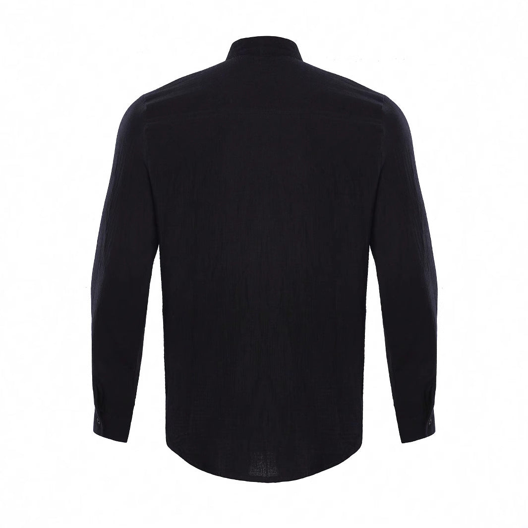 Camicia leggera in lino con colletto alla coreana – Camicia estiva traspirante per uomini