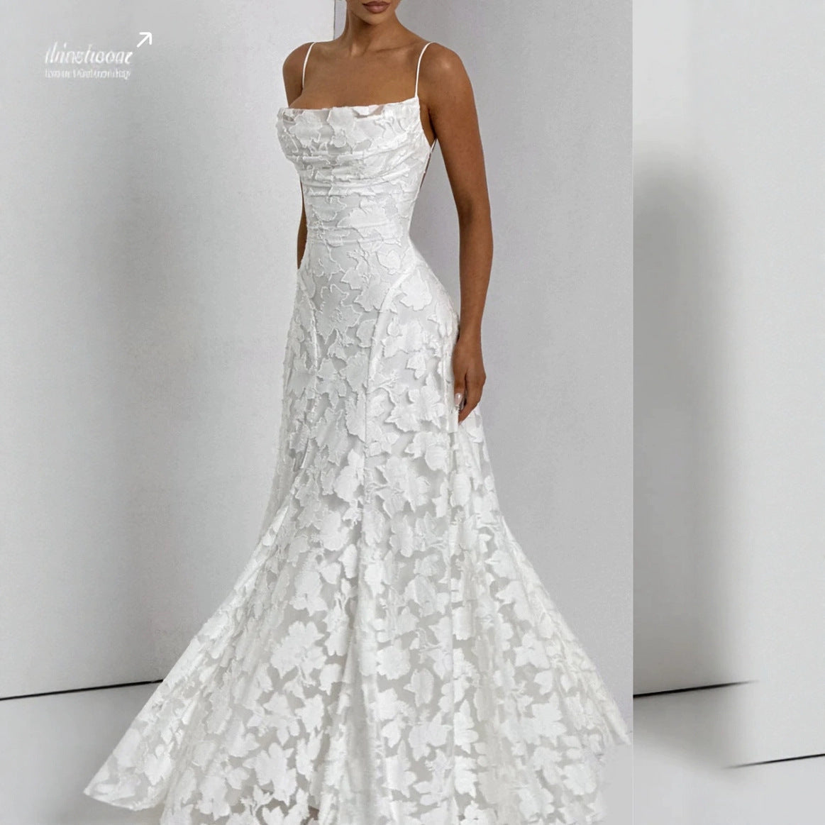 Elegante maxi abito in pizzo per donne – Abito da sera senza maniche con pizzo floreale