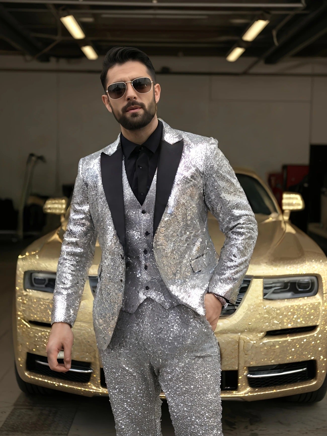 Completo scintillante in paillettes per uomini – Set elegante per feste e gala