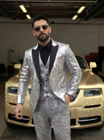 Completo scintillante in paillettes per uomini – Set elegante per feste e gala