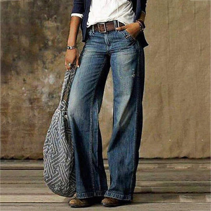 Jeans larghi casual con vita alta – Pantaloni in denim comodi per donne nella vita quotidiana