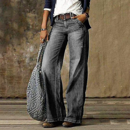 Jeans larghi casual con vita alta – Pantaloni in denim comodi per donne nella vita quotidiana