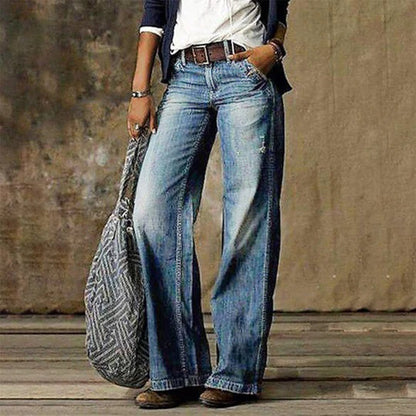 Jeans larghi casual con vita alta – Pantaloni in denim comodi per donne nella vita quotidiana