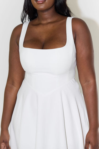 Marcelline - Vestito midi estivo per donne con scollatura quadrata e senza maniche