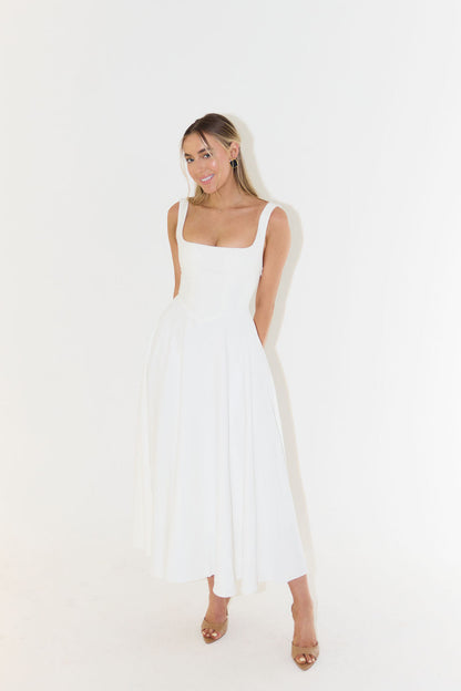 Marcelline - Vestito midi estivo per donne con scollatura quadrata e senza maniche