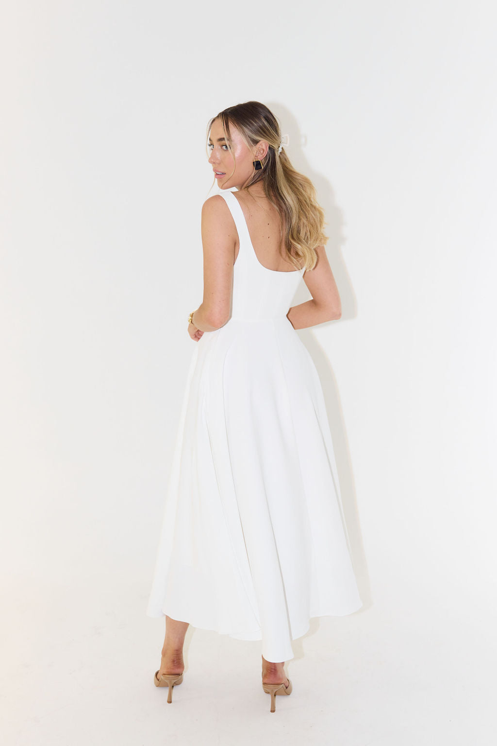 Marcelline - Vestito midi estivo per donne con scollatura quadrata e senza maniche