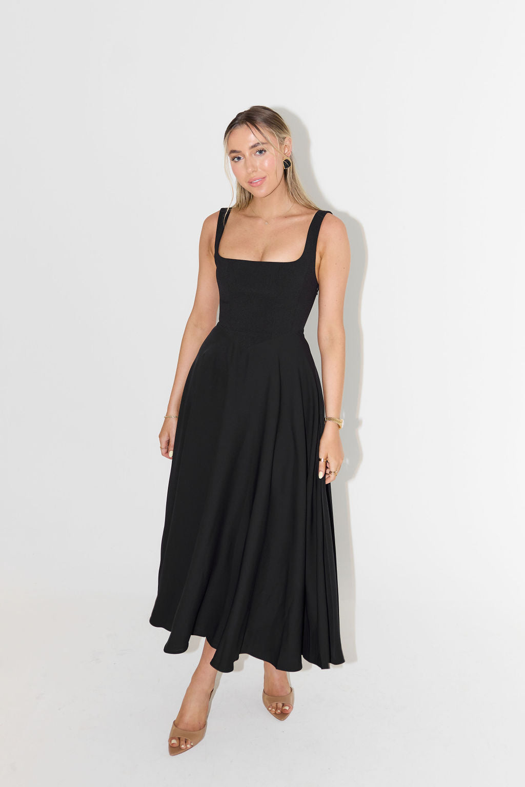 Marcelline - Vestito midi estivo per donne con scollatura quadrata e senza maniche