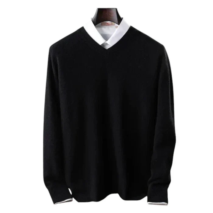 Elzéphine - Maglione in Cashmere Elegante e Morbido per Uomini con Maniche Lunghe e Collo a V