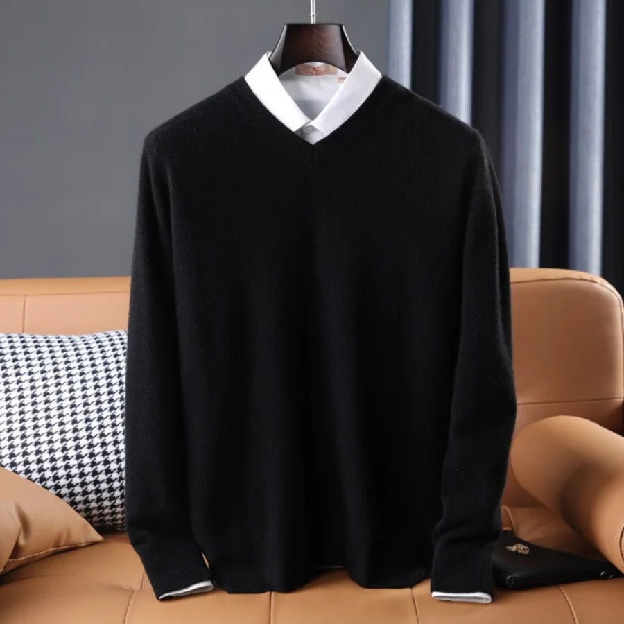 Elzéphine - Maglione in Cashmere Elegante e Morbido per Uomini con Maniche Lunghe e Collo a V