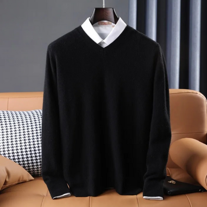 Elzéphine - Maglione in Cashmere Elegante e Morbido per Uomini con Maniche Lunghe e Collo a V