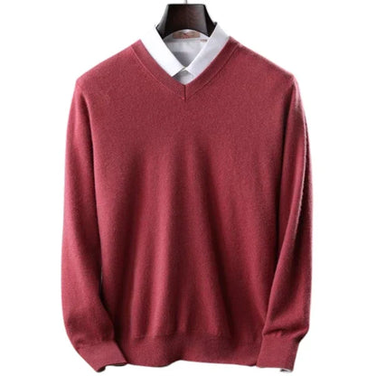 Elzéphine - Maglione in Cashmere Elegante e Morbido per Uomini con Maniche Lunghe e Collo a V