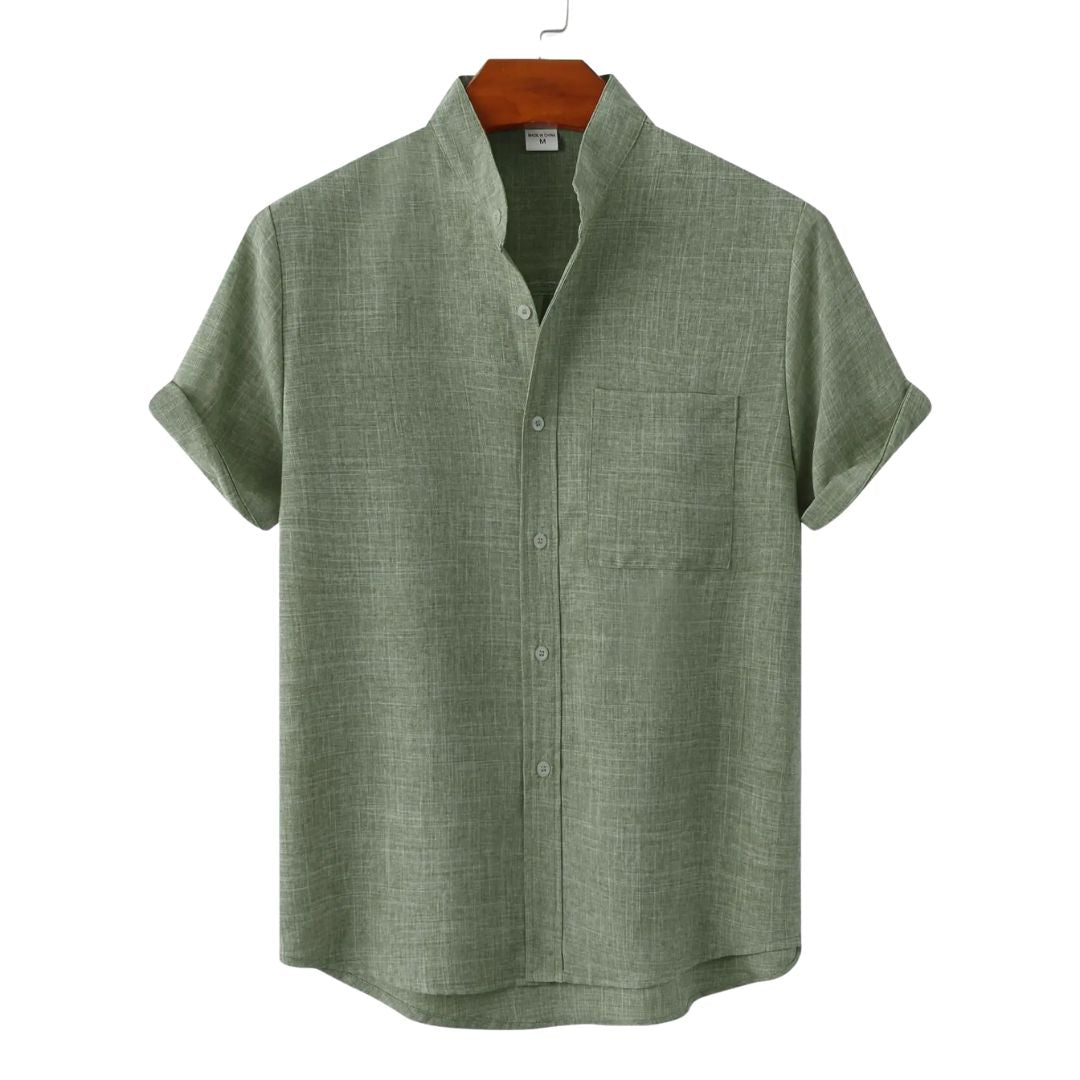 Basile - Camicia da uomo in lino a maniche corte con tasca sul petto per primavera e estate