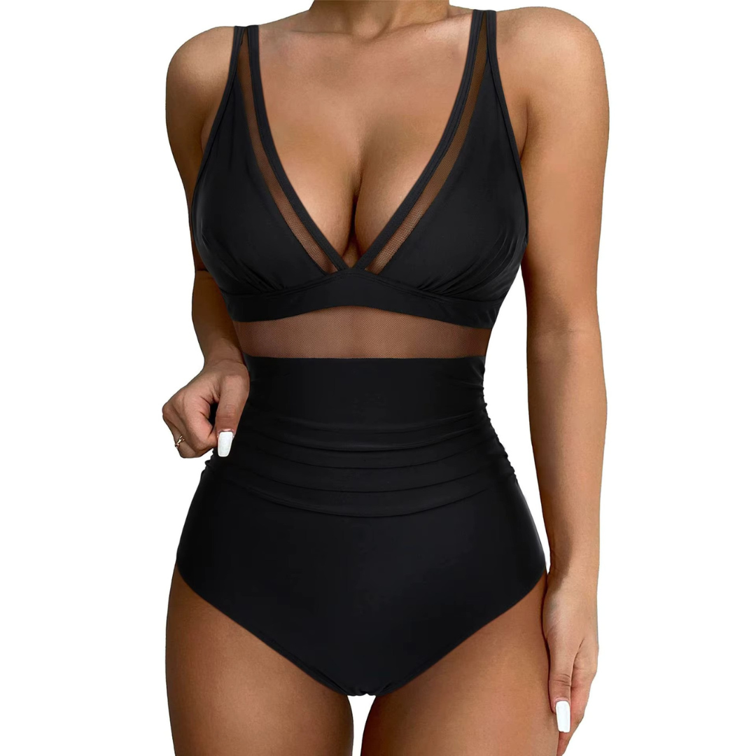 Costume da bagno elegante per donne con dettagli in rete – Scollo a V profondo e modellante