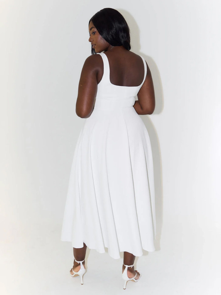 Elegante abito midi con scollatura quadrata e linea A – Abito estivo aderente per donne