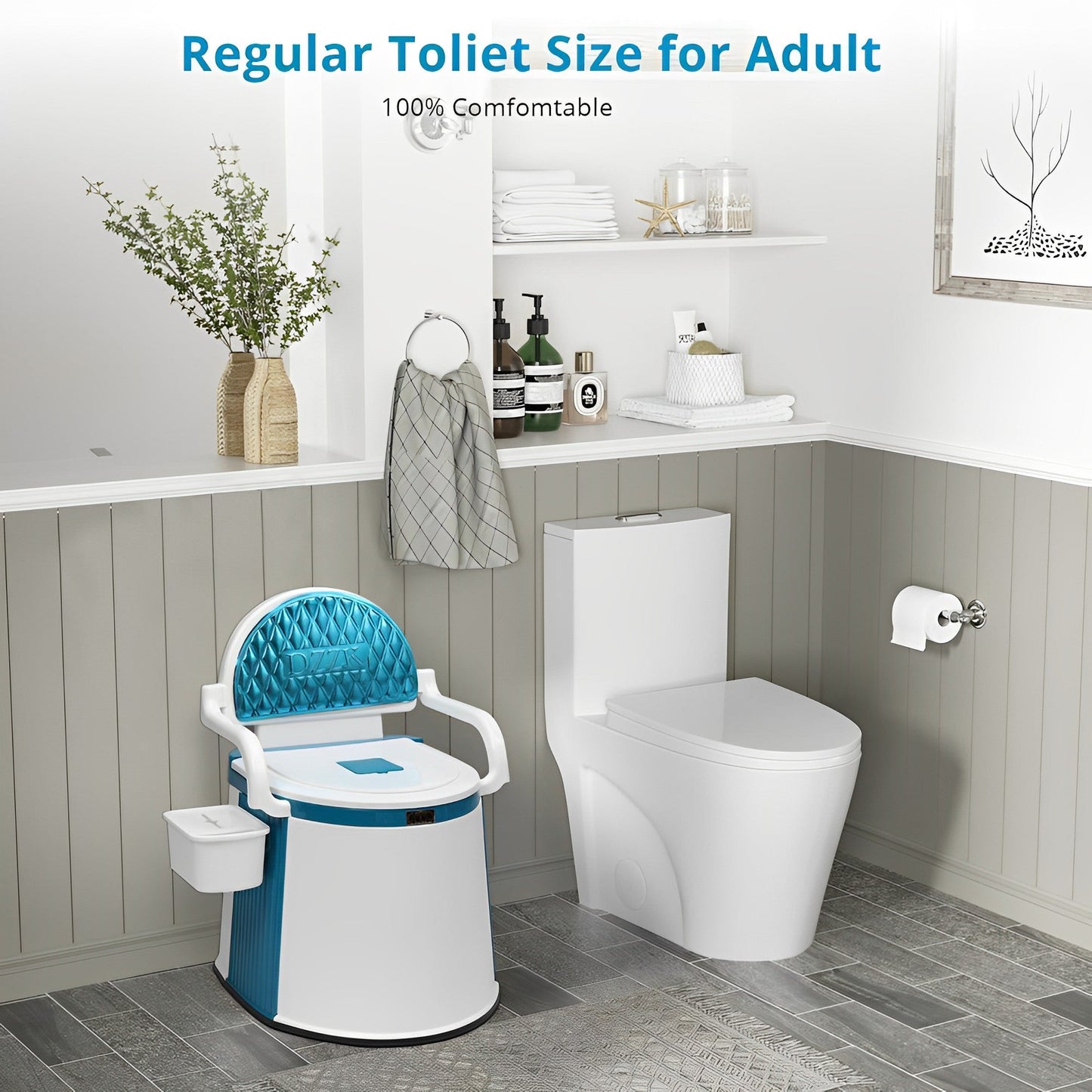 LooZen - Toilette portatile per adulti e anziani - Comodino da 5 galloni con coperchio, maniglie e schienale