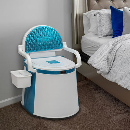 LooZen - Toilette portatile per adulti e anziani - Comò da 5 galloni con coperchio, maniglie e schienale