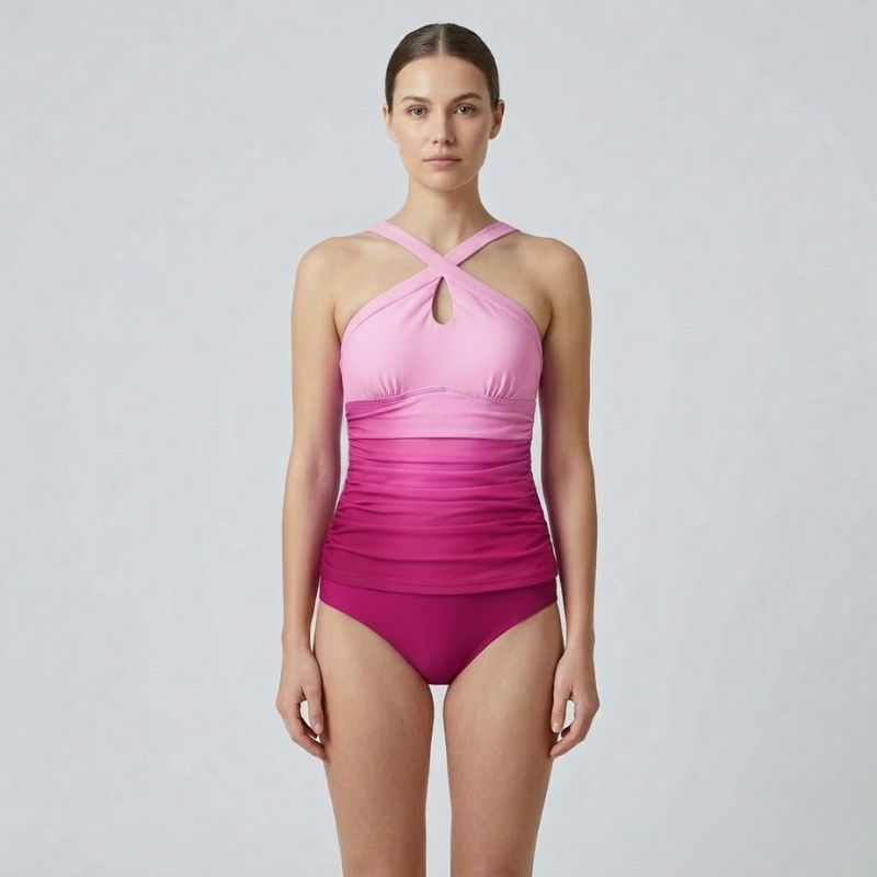 Costume da bagno modellante con sfumature e spalline incrociate per donne – Snellente ed elegante per spiaggia e piscina