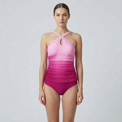 Costume da bagno modellante con sfumature e spalline incrociate per donne – Snellente ed elegante per spiaggia e piscina
