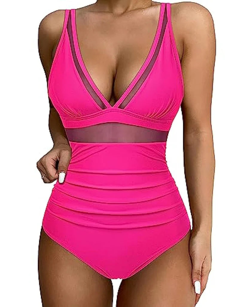 Costume da bagno elegante per donne con dettagli in rete – Scollo a V profondo e modellante