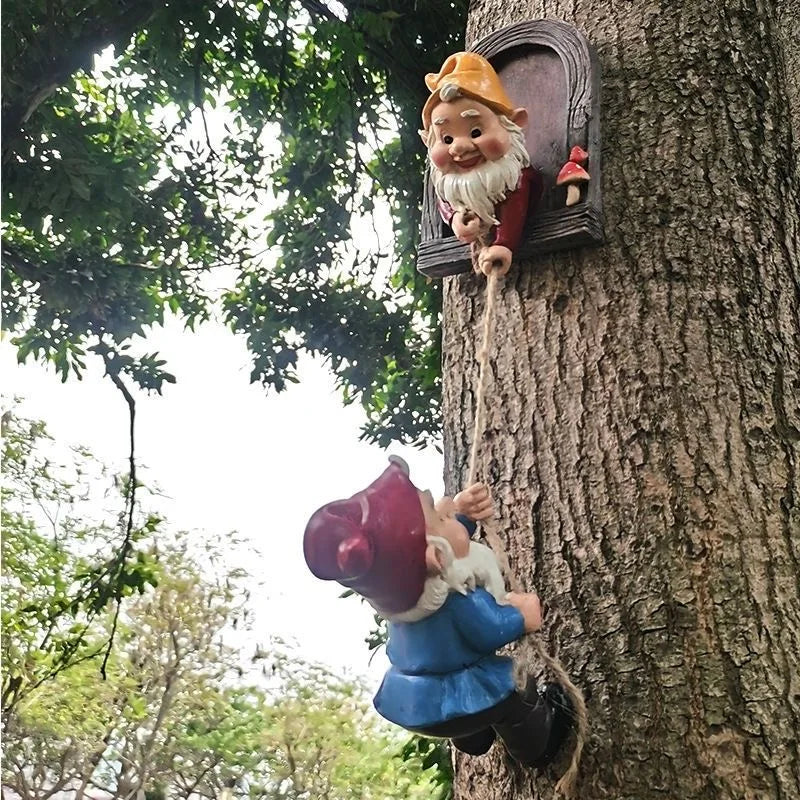 Gnometto arrampicatore con corda – Figura decorativa divertente per giardino e balcone