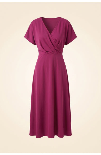 Abito avvolgente elegante con scollatura a V per donne – Abito midi aderente con arricciatura in vita e spacco
