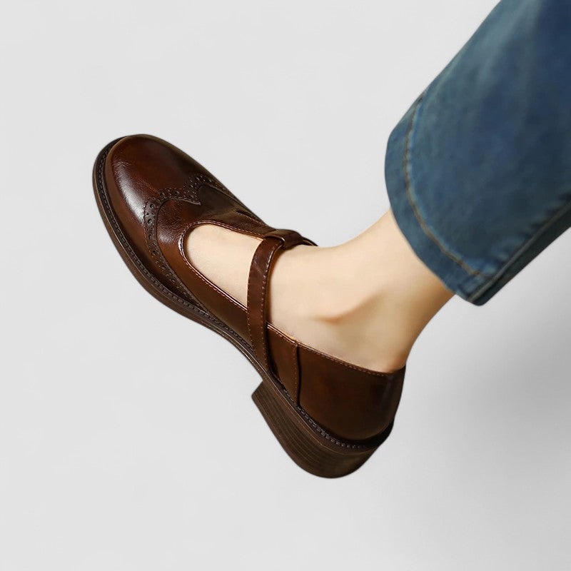 Eleganti scarpe Mary Jane in pelle con tacco a blocco e fibbia per donne – Comode e senza tempo