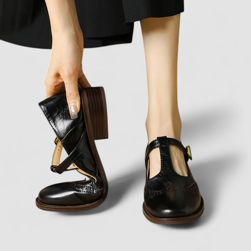 Eleganti scarpe Mary Jane in pelle con tacco a blocco e fibbia per donne – Comode e senza tempo