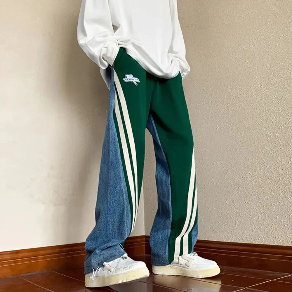 Pantaloni jogger casual in design colorblock per uomini – Pantaloni larghi streetwear con strisce laterali