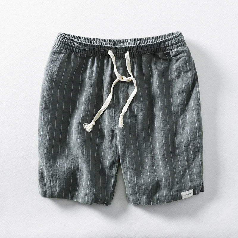 Pantaloni Corti Leggeri in Lino per Uomini – Pantaloni Estivi Traspiranti con Coulisse e Design a Righe