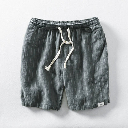 Pantaloni Corti Leggeri in Lino per Uomini – Pantaloni Estivi Traspiranti con Coulisse e Design a Righe