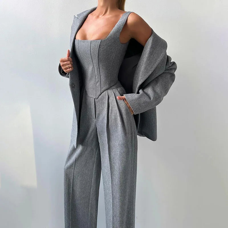 completo donna elegante blazer pantaloni corsetto