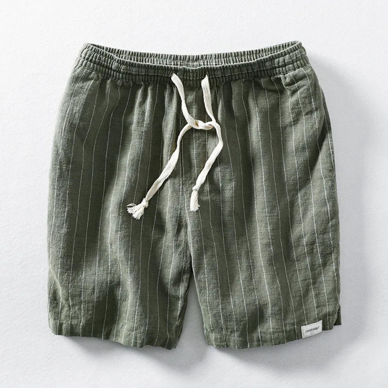 Pantaloni Corti Leggeri in Lino per Uomini – Pantaloni Estivi Traspiranti con Coulisse e Design a Righe