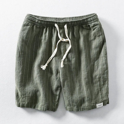 Pantaloni corti leggeri in lino per uomo – Pantaloni estivi traspiranti con cordoncino e design a righe