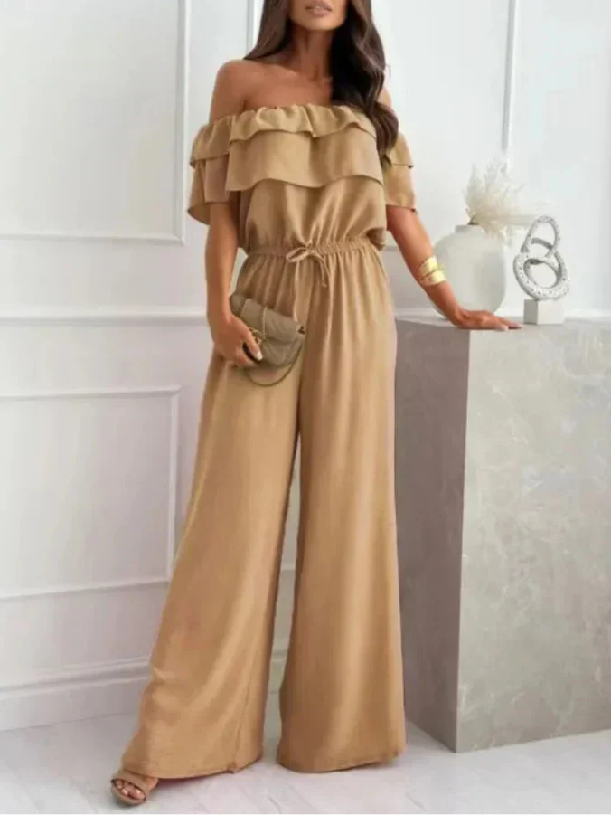 Capucielle - Combinazione elegante per donne con spalline scoperte, volant e gamba larga