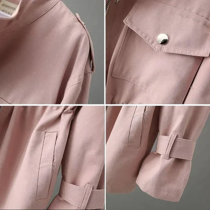 Leggera giacca di transizione per donne con cordoncino in vita, tasche e stile utility moderno