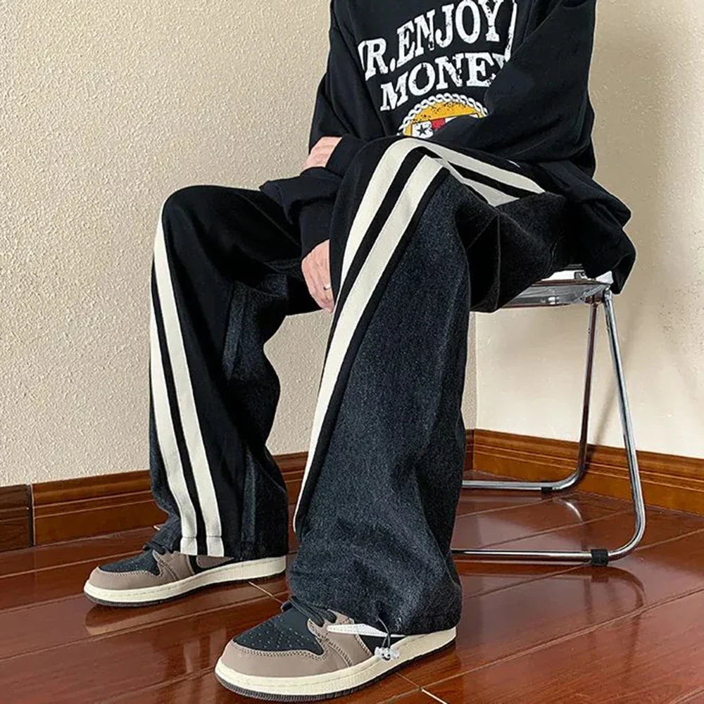 Pantaloni jogger casual in design colorblock per uomini – Pantaloni larghi streetwear con strisce laterali