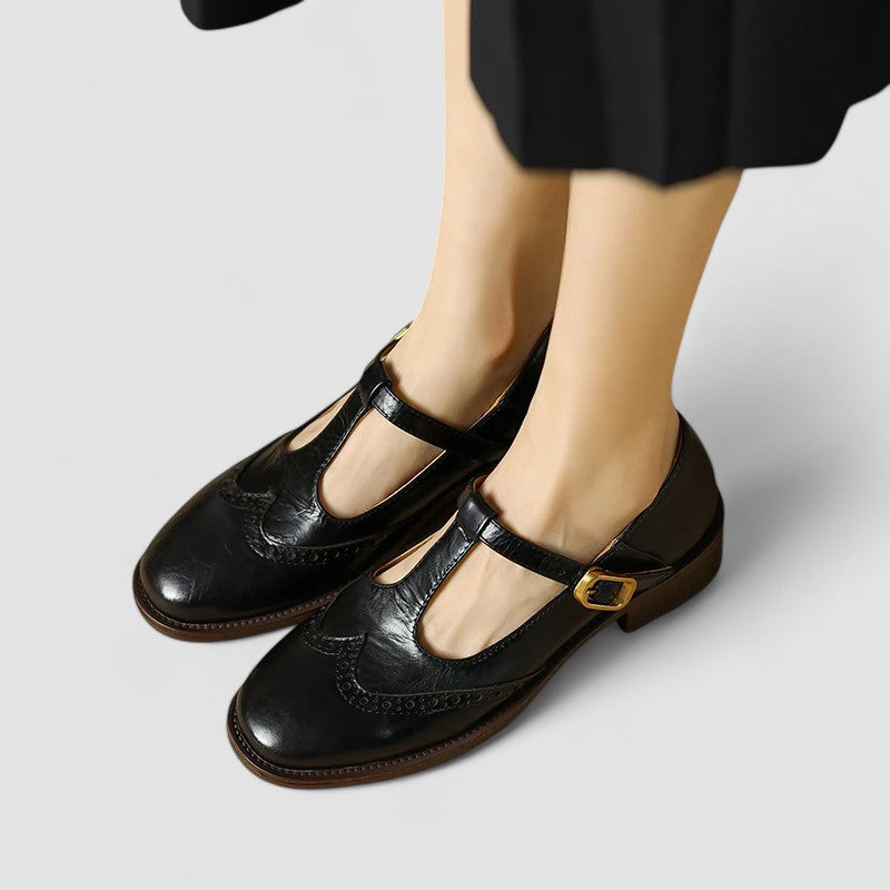 Eleganti scarpe Mary Jane in pelle con tacco a blocco e fibbia per donne – Comode e senza tempo
